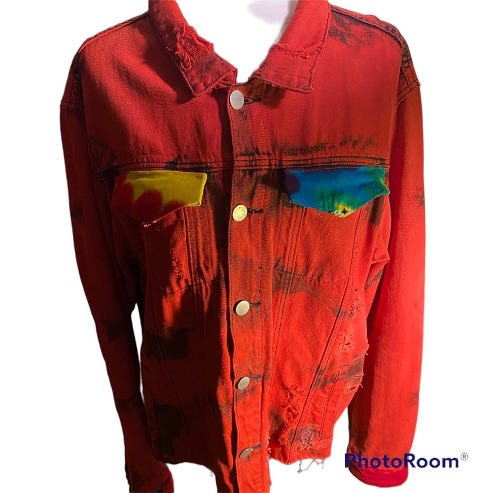 Hippy, dyed tie dye jean jacket